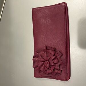 Tarnish Deep Red Clutch with Rosette Detail